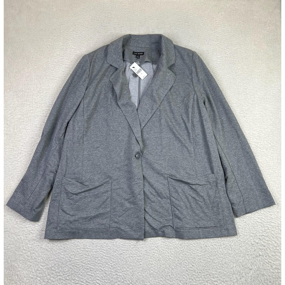 Lane Bryant Blazer Womens 28 Gray Jersey Knit‎ Single Button Plus Size 1121640